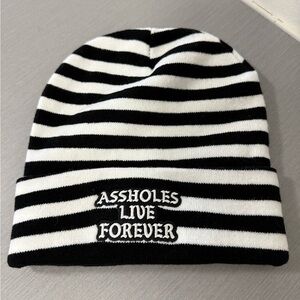 A**holes Live Forever Stripe Hat Essential Patch Beanie White/Black OSFA